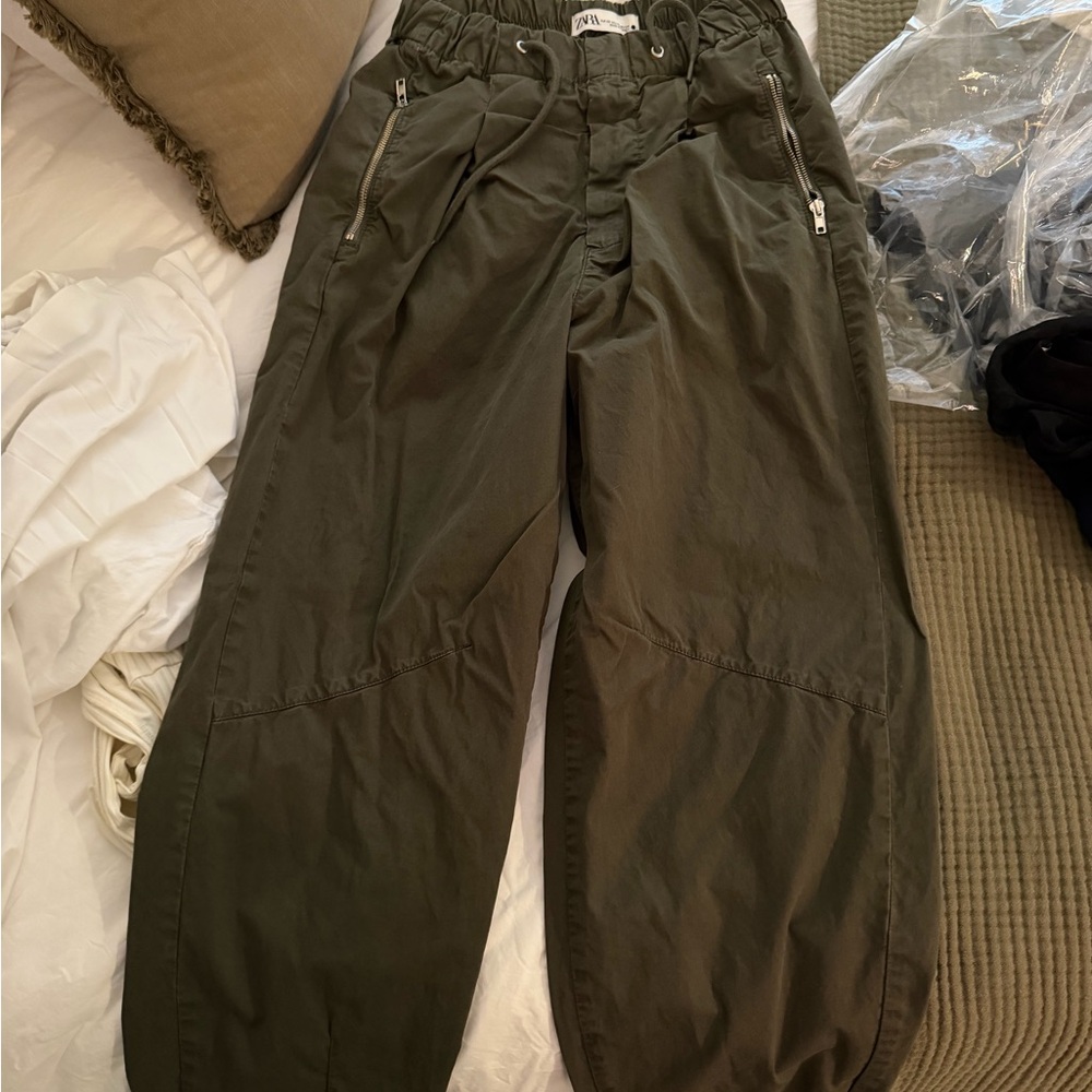 Zara Dark Green Cargo Drawstring Pants